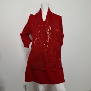 Style & Co. Red Babydoll Long Sleeve Sweater Dress With Detachable Scarf Size L